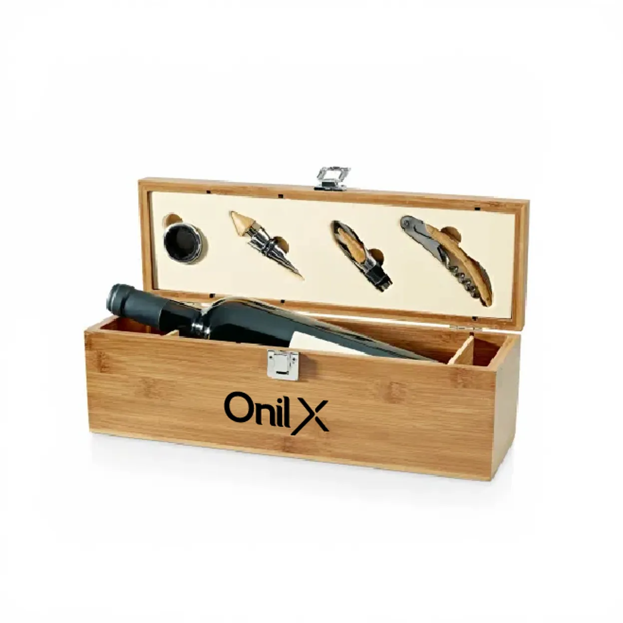 Conjunto para vinho em bambu e zinco